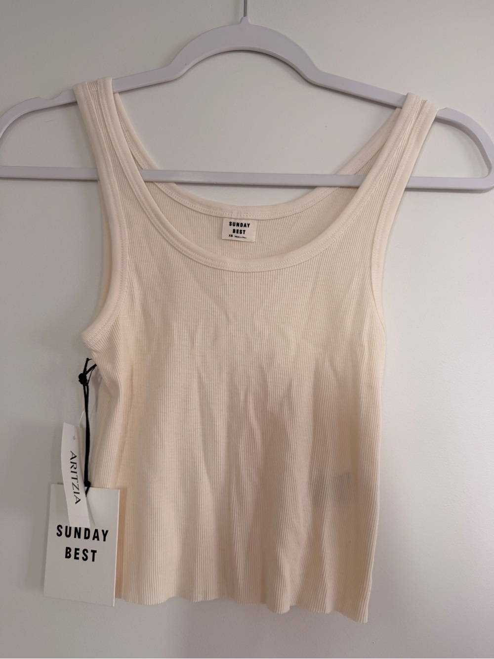 Sunday Best Cream Ribbed Scoop Tank Top